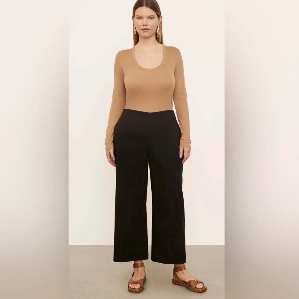 Vince Stretch Linen Crop Wide Leg Pants Black Plus Size 18 High Rise Side Zip - Picture 1 of 16